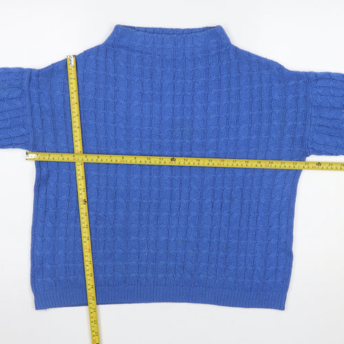 MNG Women’s Blue Cable Knit Mock Neck Cotton Blend Jumper Size 12