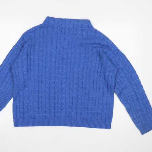 MNG Women’s Blue Cable Knit Mock Neck Cotton Blend Jumper Size 12
