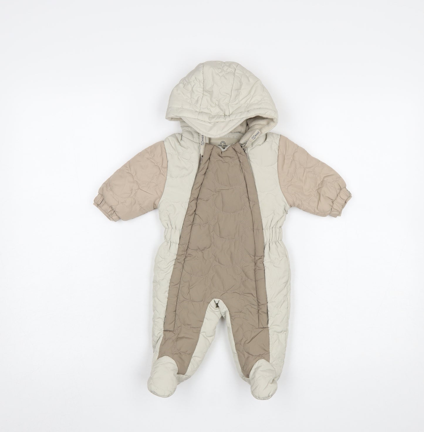 Next Unisex Baby Beige Hooded Puffer Snowsuit Newborn Winter Quilted