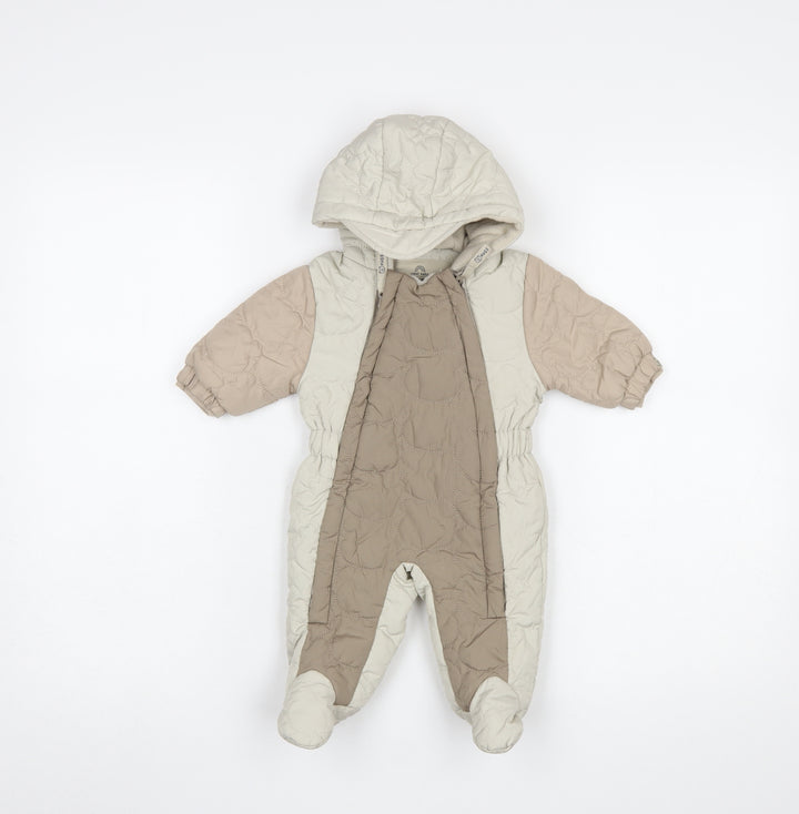 Next Unisex Baby Beige Hooded Puffer Snowsuit Newborn Winter Quilted