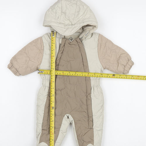 Next Unisex Baby Beige Hooded Puffer Snowsuit Newborn Winter Quilted