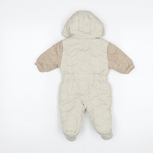 Next Unisex Baby Beige Hooded Puffer Snowsuit Newborn Winter Quilted