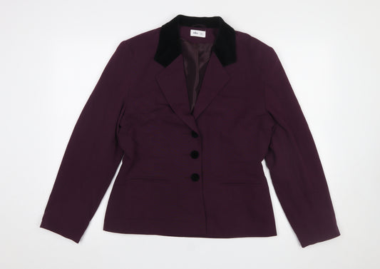 BHS Women’s Purple Velvet Collar Blazer Size 14 Classic Fit Jacket
