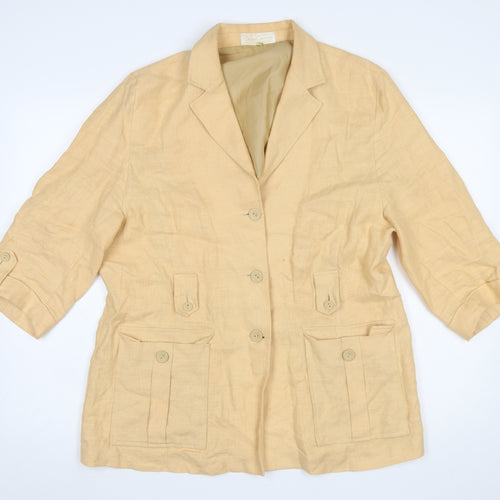 Mios Cassidy Women's Beige Linen Blazer Jacket Size 14 Classic Tailored Style