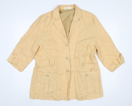 Mios Cassidy Women's Beige Linen Blazer Jacket Size 14 Classic Tailored Style