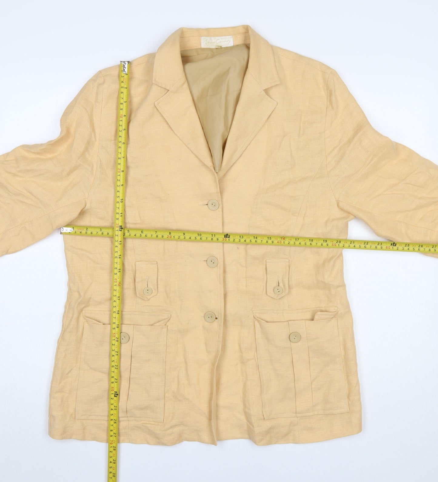 Mios Cassidy Women's Beige Linen Blazer Jacket Size 14 Classic Tailored Style