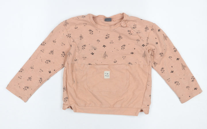 Next Girls Beige Floral Print Cotton Pullover Sweatshirt 5-6 Years