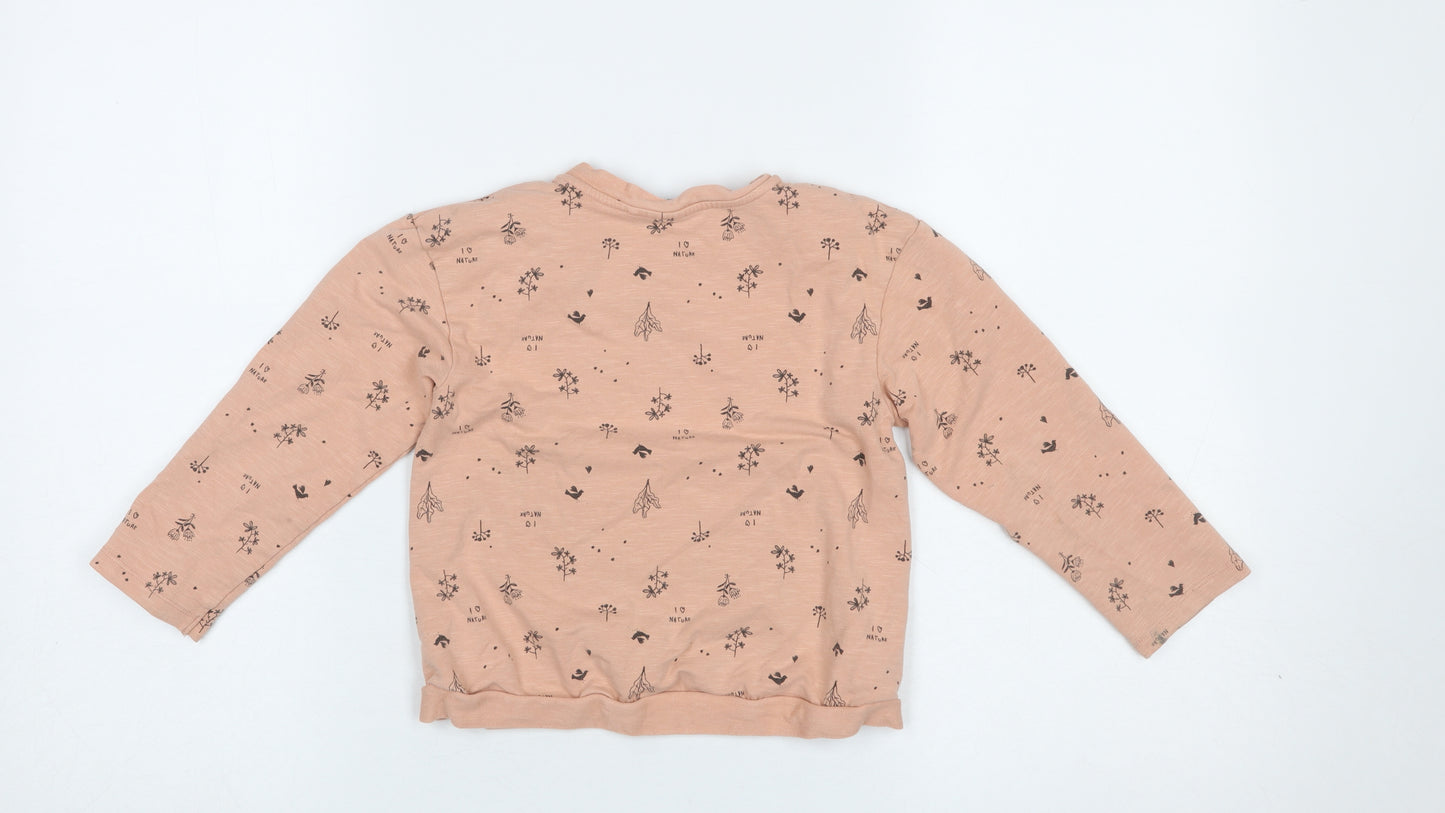 Next Girls Beige Floral Print Cotton Pullover Sweatshirt 5-6 Years