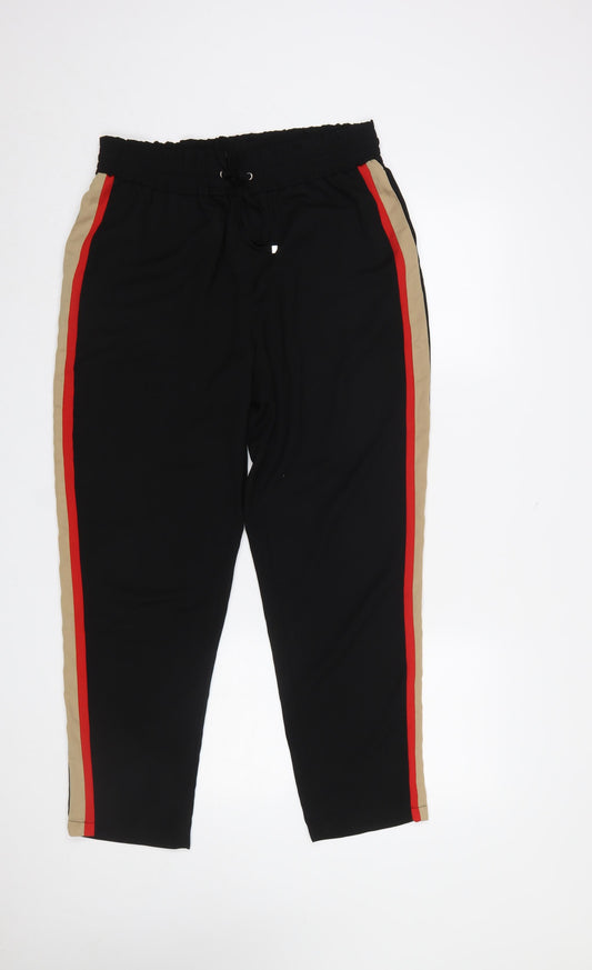 New Look Women’s Black Joggers UK 12 with Red and Beige Stripe