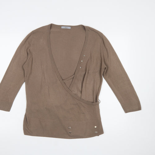 Marks and Spencer Women Brown Wrap Jumper Size 16 V-Neck Knit