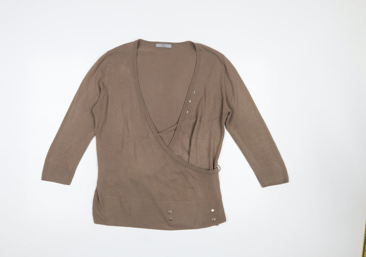 Marks and Spencer Women Brown Wrap Jumper Size 16 V-Neck Knit