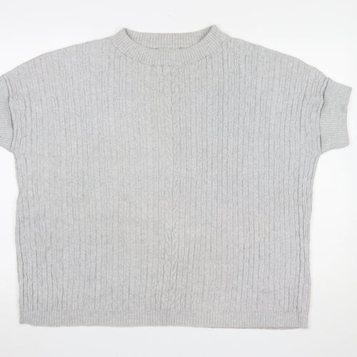 Betty Barclay Women’s Grey Cable-Knit Short Sleeve Mock Neck Jumper Size 10