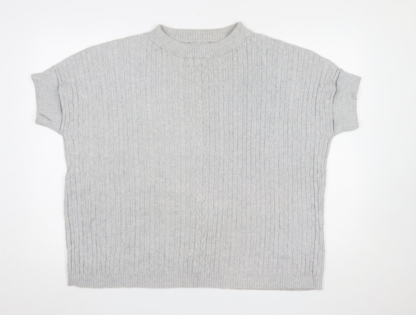 Betty Barclay Women’s Grey Cable-Knit Short Sleeve Mock Neck Jumper Size 10