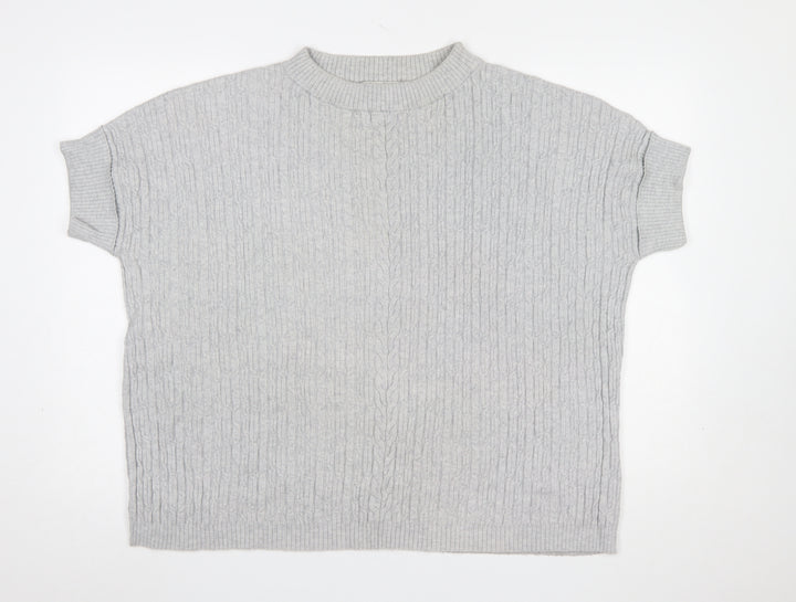 Betty Barclay Women’s Grey Cable-Knit Short Sleeve Mock Neck Jumper Size 10