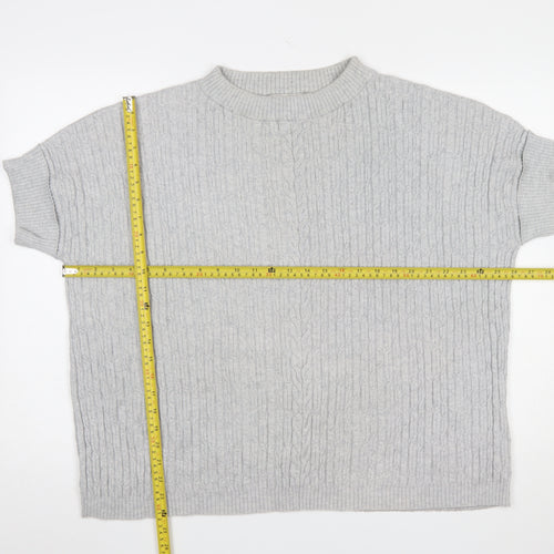 Betty Barclay Women’s Grey Cable-Knit Short Sleeve Mock Neck Jumper Size 10