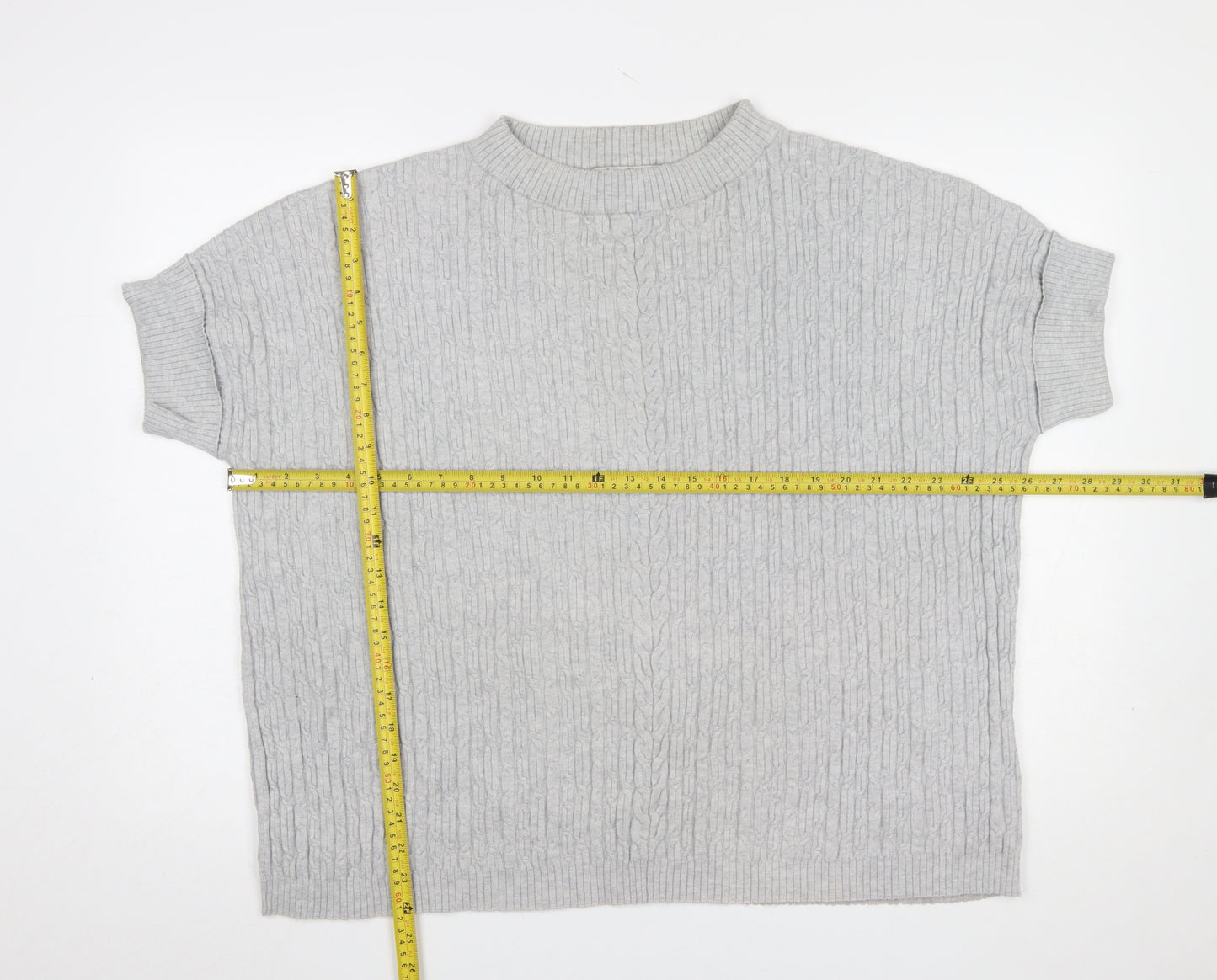 Betty Barclay Women’s Grey Cable-Knit Short Sleeve Mock Neck Jumper Size 10