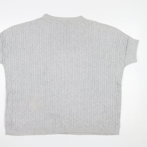 Betty Barclay Women’s Grey Cable-Knit Short Sleeve Mock Neck Jumper Size 10