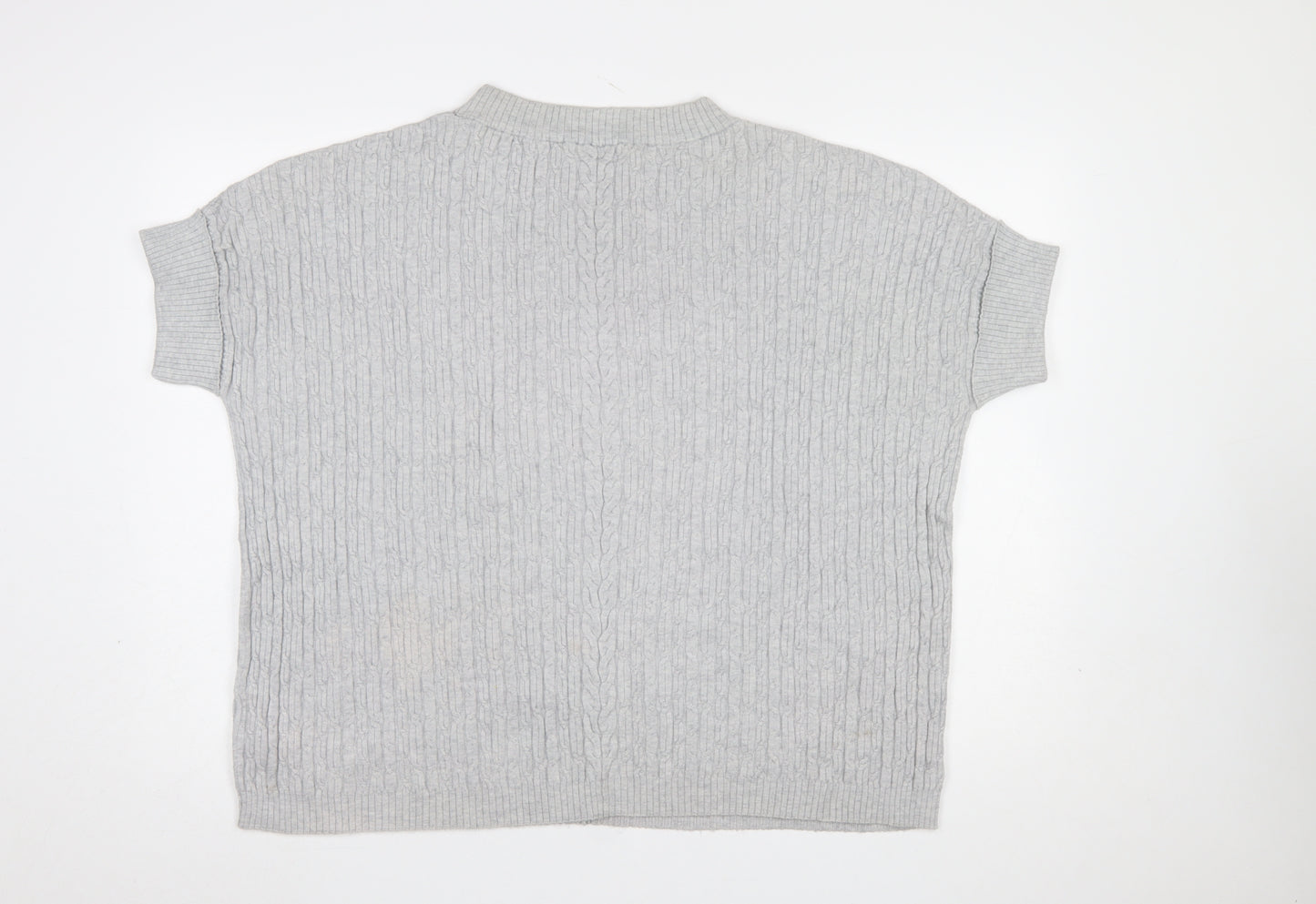 Betty Barclay Women’s Grey Cable-Knit Short Sleeve Mock Neck Jumper Size 10