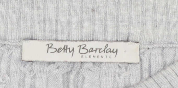 Betty Barclay Women’s Grey Cable-Knit Short Sleeve Mock Neck Jumper Size 10
