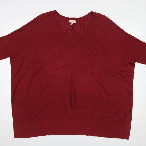 Phase Eight Women's Red V-Neck Short Sleeve Relaxed Fit Jumper Size S