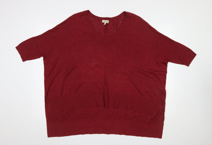 Phase Eight Women's Red V-Neck Short Sleeve Relaxed Fit Jumper Size S