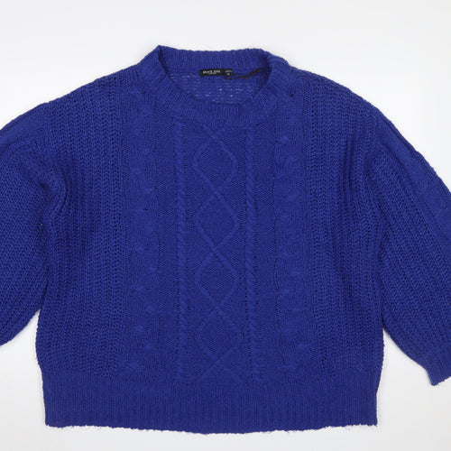 Brave Soul Women Blue Cable Knit Crew Neck Jumper Size 14