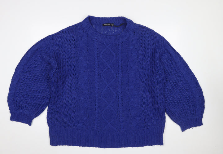 Brave Soul Women Blue Cable Knit Crew Neck Jumper Size 14