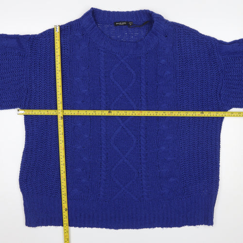 Brave Soul Women Blue Cable Knit Crew Neck Jumper Size 14