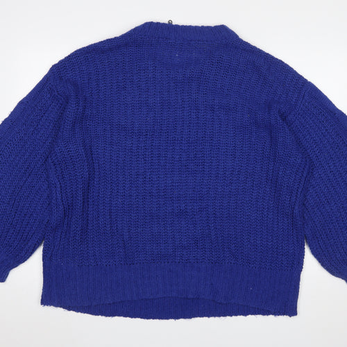 Brave Soul Women Blue Cable Knit Crew Neck Jumper Size 14