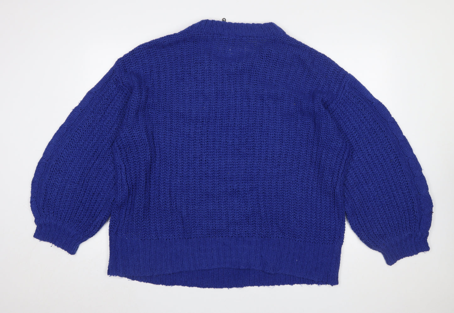Brave Soul Women Blue Cable Knit Crew Neck Jumper Size 14