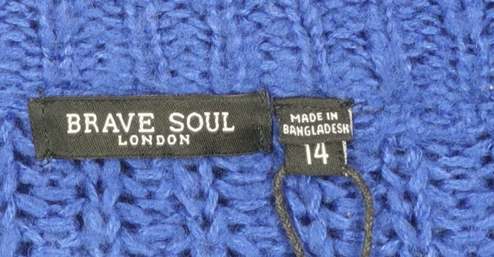 Brave Soul Women Blue Cable Knit Crew Neck Jumper Size 14