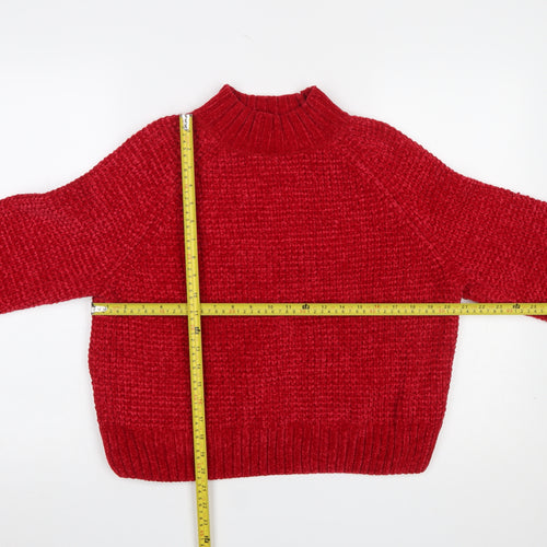 H&M Women’s Red Chunky-Knit Mock Neck Pullover Jumper Size 14