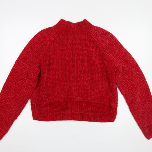 H&M Women’s Red Chunky-Knit Mock Neck Pullover Jumper Size 14