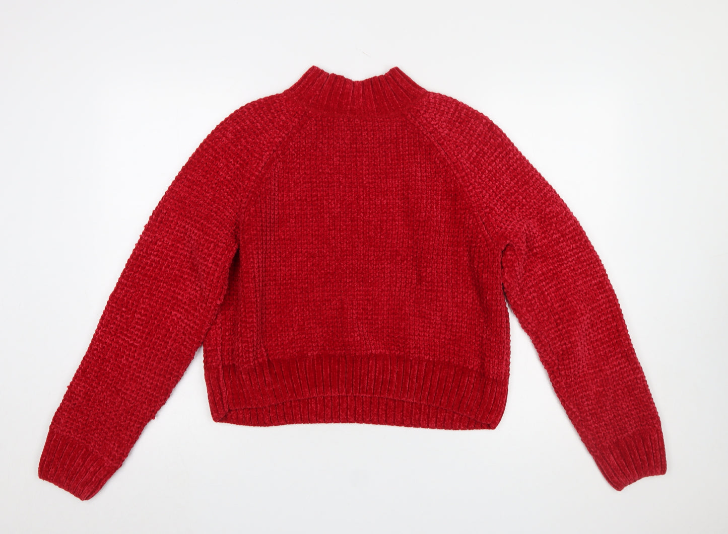 H&M Women’s Red Chunky-Knit Mock Neck Pullover Jumper Size 14