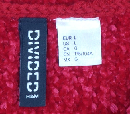 H&M Women’s Red Chunky-Knit Mock Neck Pullover Jumper Size 14