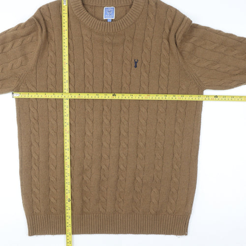 Next Men Brown Cable-Knit Crew Neck Jumper L Wool Blend Pullover