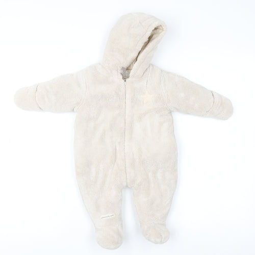 Mamas & Papas Beige Hooded Star Snowsuit 3-6 Months Unisex Fleece Lined