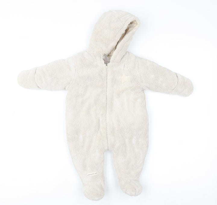 Mamas & Papas Beige Hooded Star Snowsuit 3-6 Months Unisex Fleece Lined