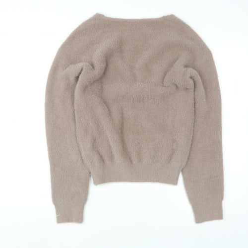 Zara Women Beige V-Neck Long Sleeve Knit Pullover Jumper Size S