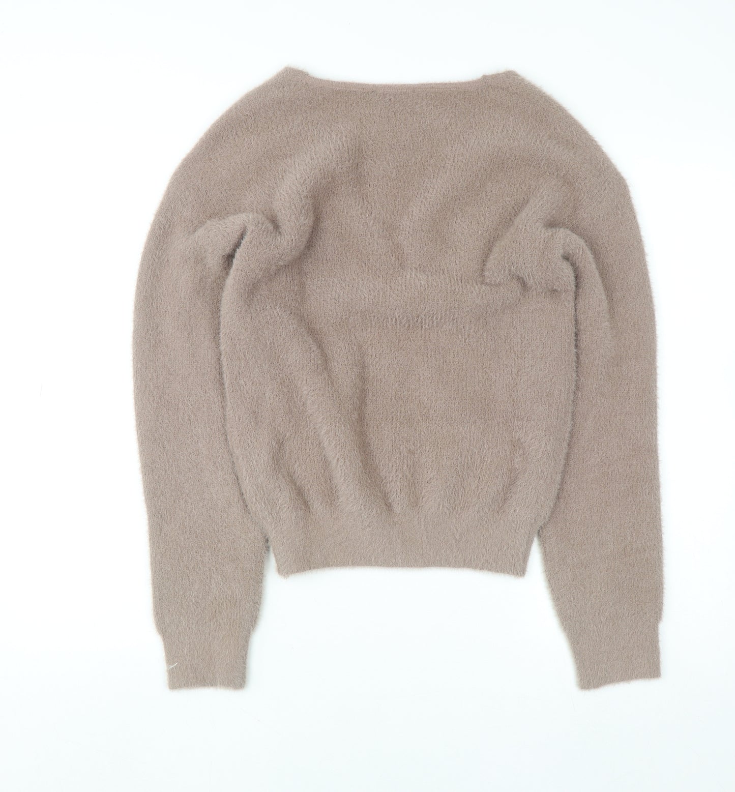 Zara Women Beige V-Neck Long Sleeve Knit Pullover Jumper Size S