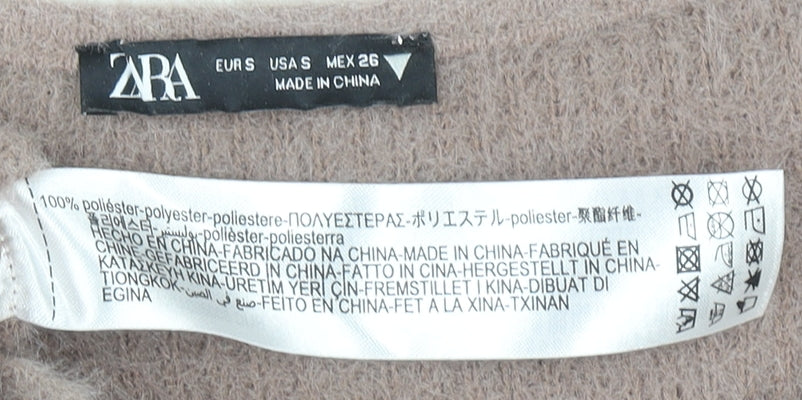 Zara Women Beige V-Neck Long Sleeve Knit Pullover Jumper Size S