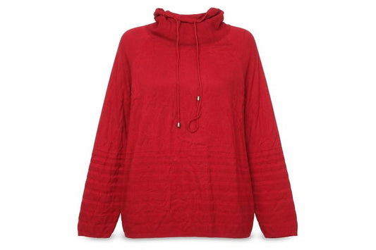 Front view of Isle Collection Women’s Red High Neck Long Sleeve jumper, size L