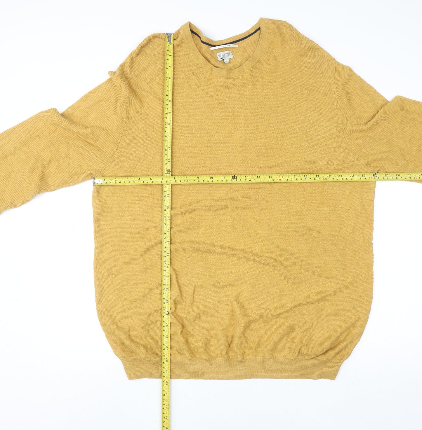 Racing Green Men’s Yellow Cotton Crew Neck Pullover Jumper XL