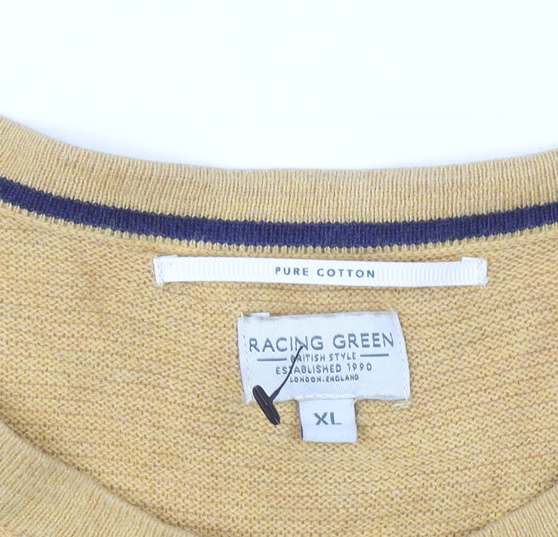 Racing Green Men’s Yellow Cotton Crew Neck Pullover Jumper XL
