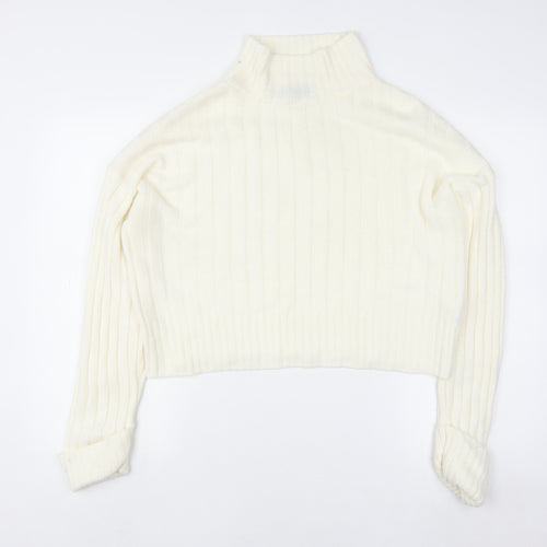 Rebellious Women's Ivory Mock Neck Ribbed Knit Jumper Size 8