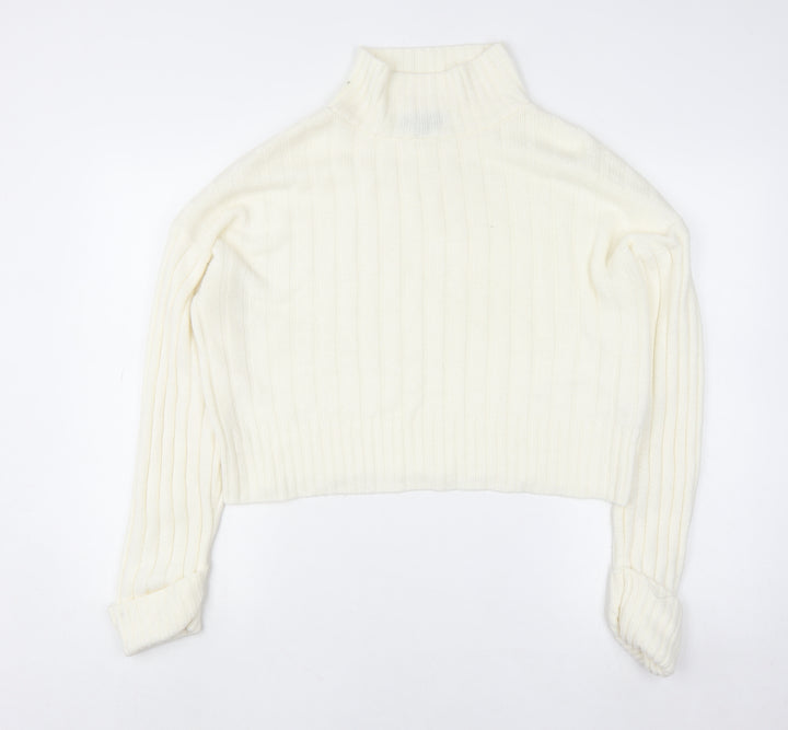 Rebellious Women's Ivory Mock Neck Ribbed Knit Jumper Size 8