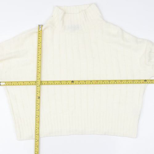 Rebellious Women's Ivory Mock Neck Ribbed Knit Jumper Size 8