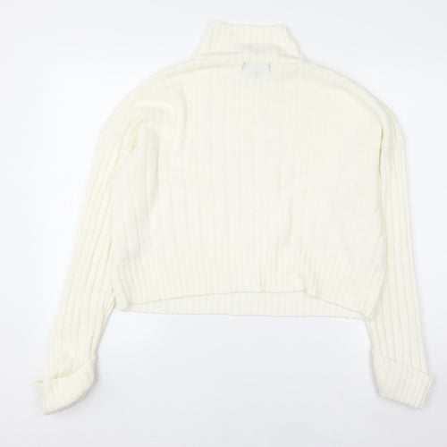 Rebellious Women's Ivory Mock Neck Ribbed Knit Jumper Size 8