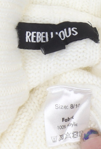 Rebellious Women's Ivory Mock Neck Ribbed Knit Jumper Size 8