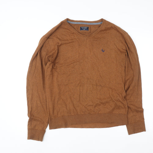 Old Khaki Men's Brown Cotton V-Neck Pullover Jumper Size M